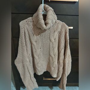 Tan cropped turtleneck sweater